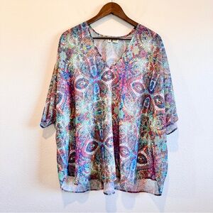 Show Me Your Mumu Boho Psychedelic Paisley Tunic Sheer Batwing Sleeve XS Top
